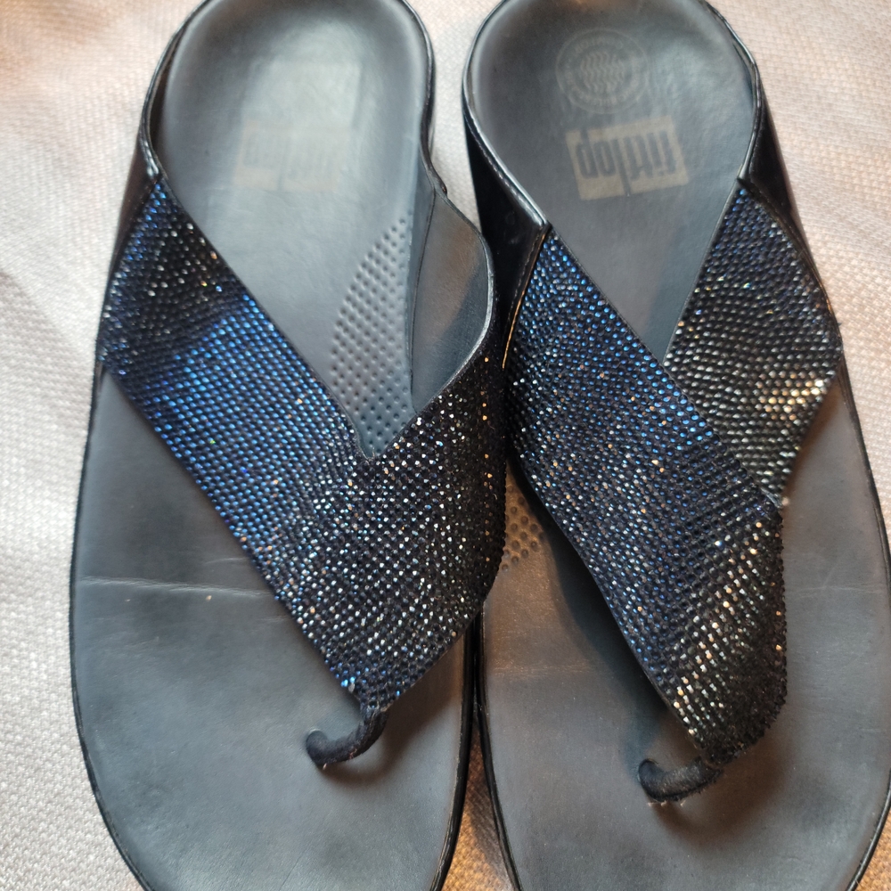FITFLOP Sparkling Black and Blue Women's Lulu Fitflop Sandals Size 8